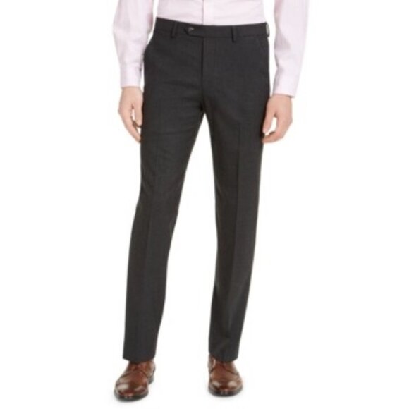 New Alfani Men's Dark Gray Slim-Fit Stretch Suit Pants Dress Trousers 34W X 30L - Picture 1 of 8